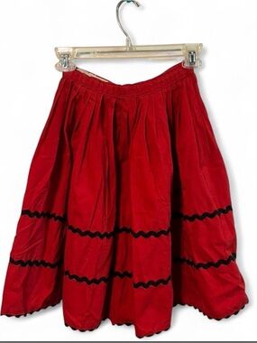 Vintage 50s/60s Handmade Red Western Circle Skirt - Ric-Rac & Horse Detail